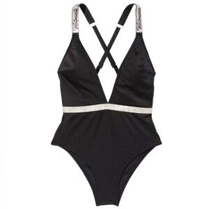 Victoria’s Secret‎ plunge bling one piece black swimming suit women’s size M